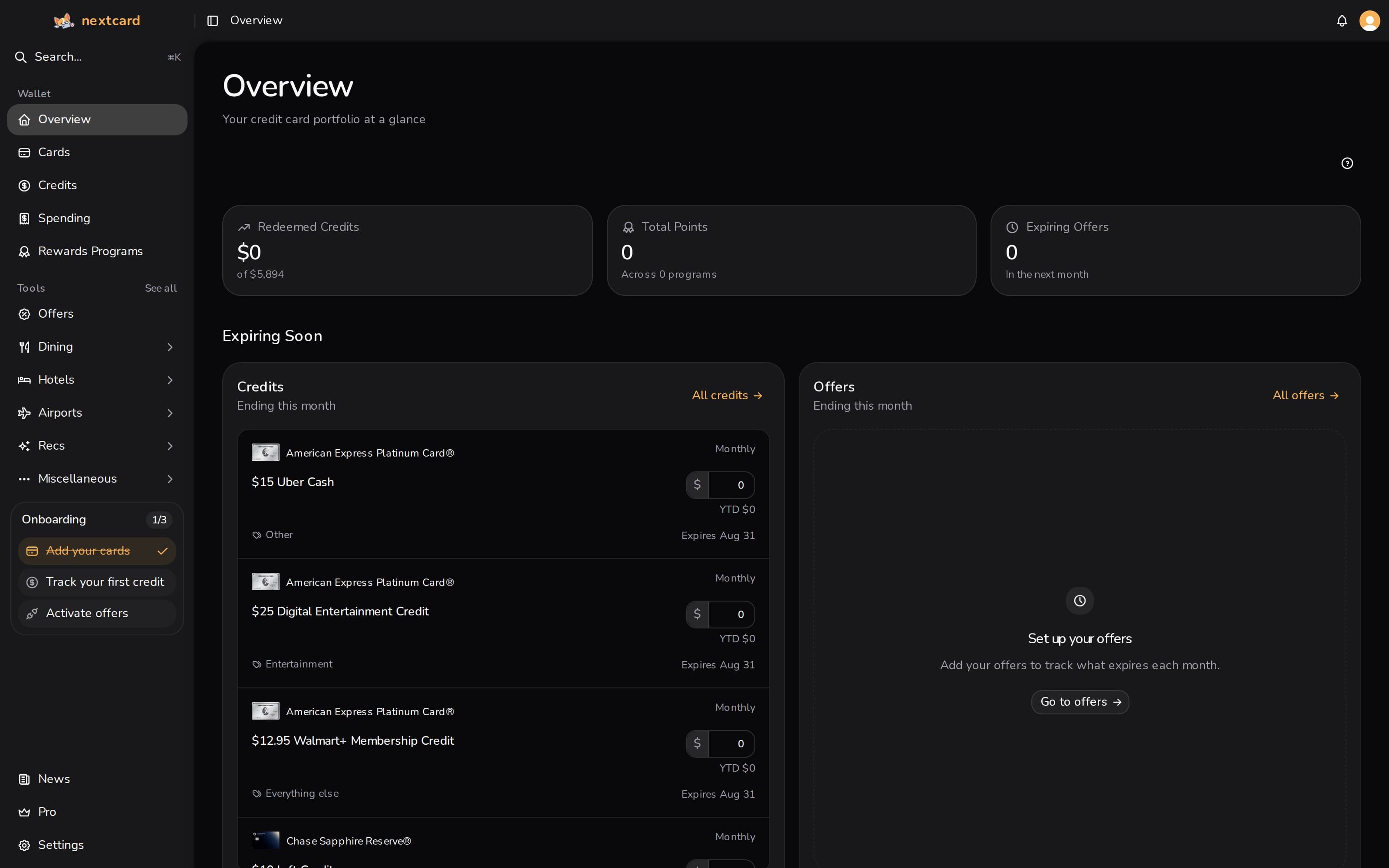 The redesigned nextcard dashboard