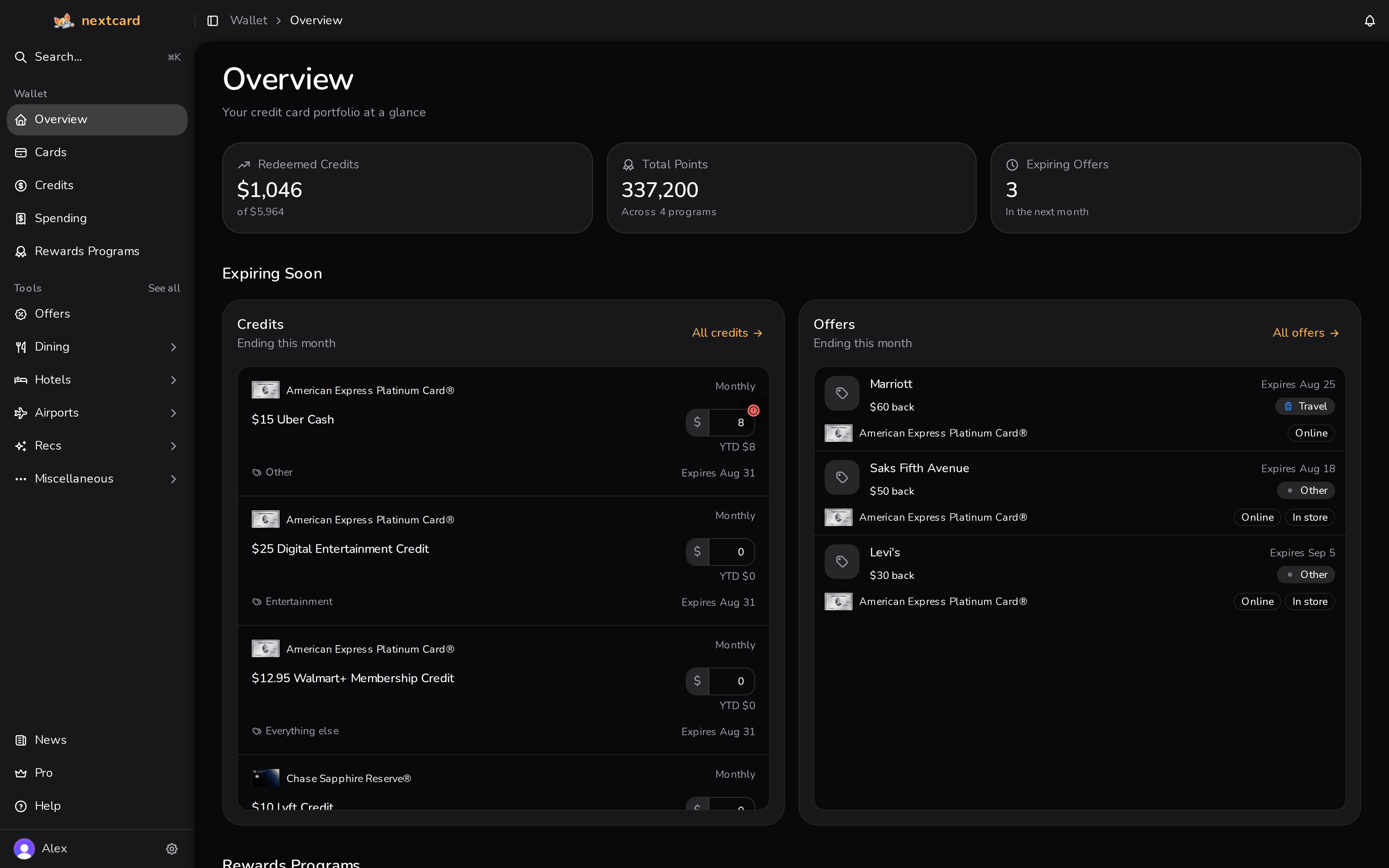 nextcard overview dashboard