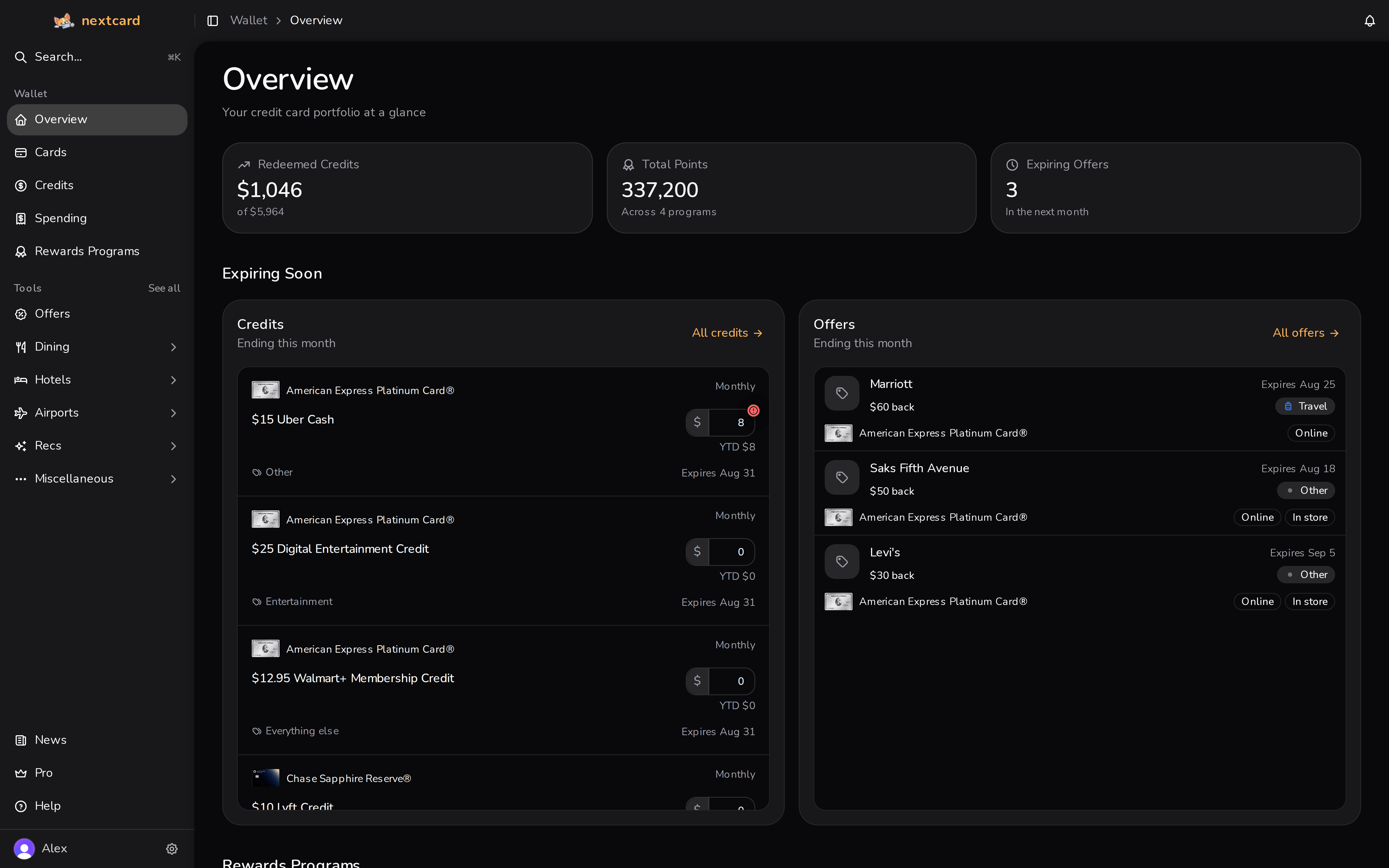 nextcard overview dashboard