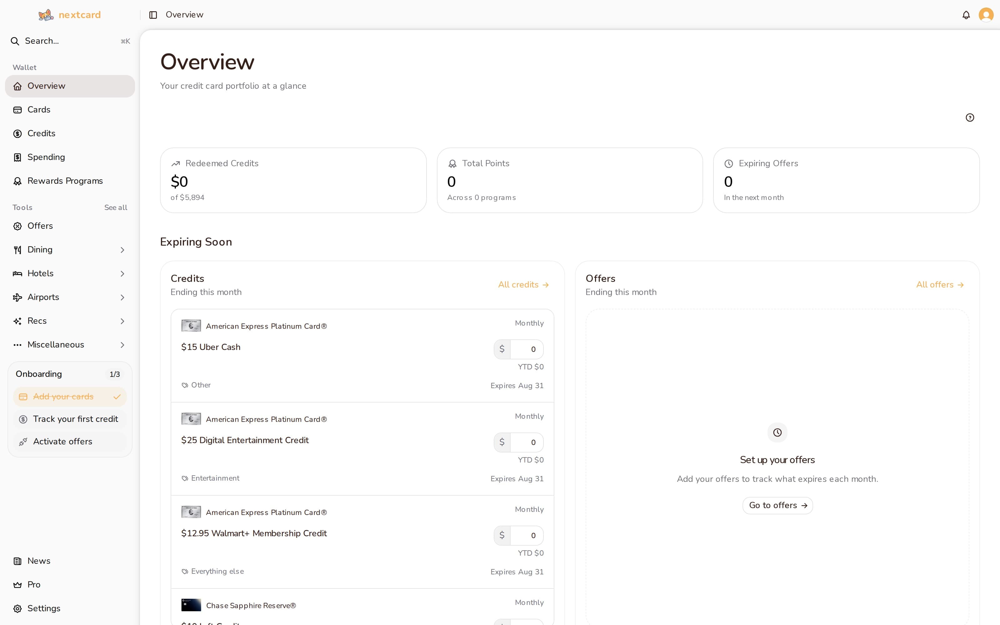 The redesigned nextcard dashboard