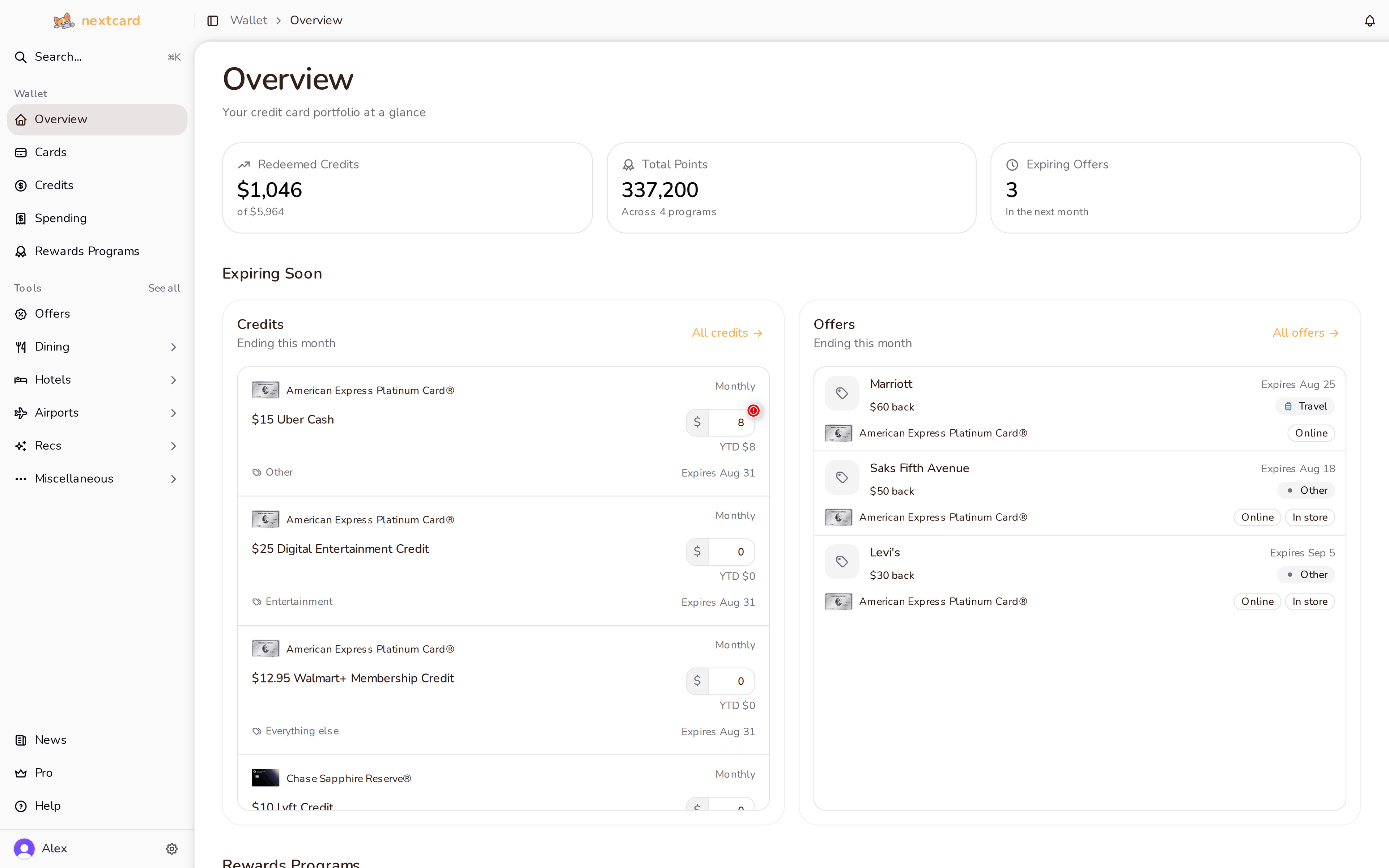 nextcard overview dashboard
