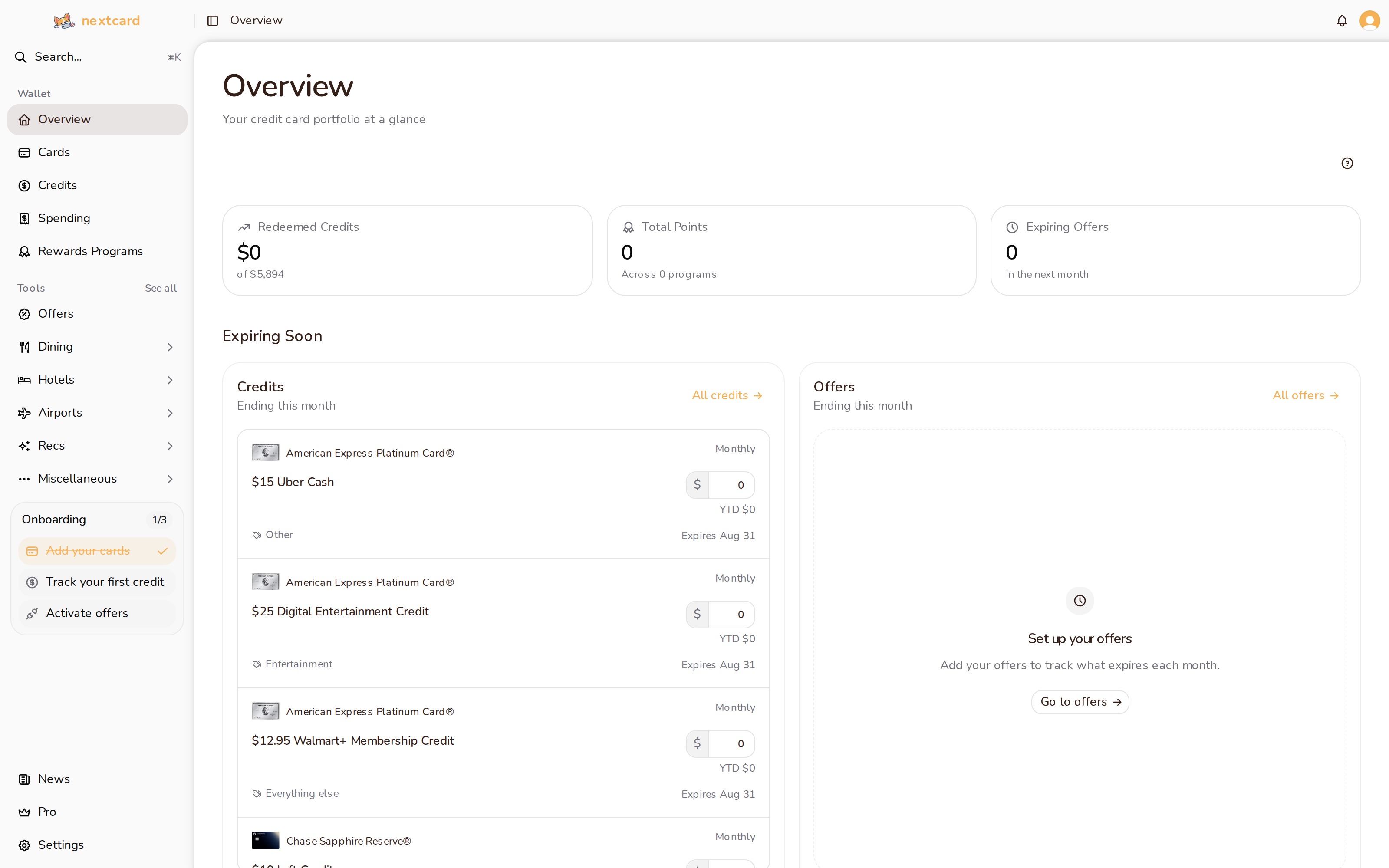 The redesigned nextcard dashboard
